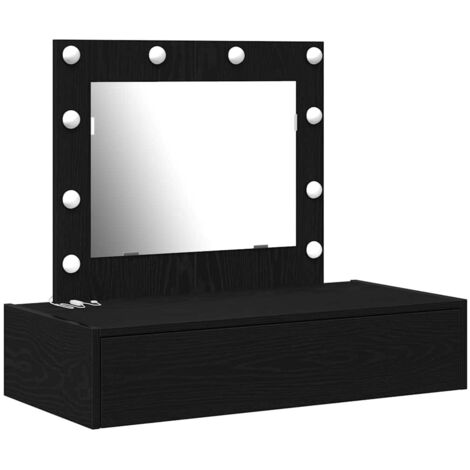 vidaXL Mesa tocador colgante de pared con luces LED roble negro