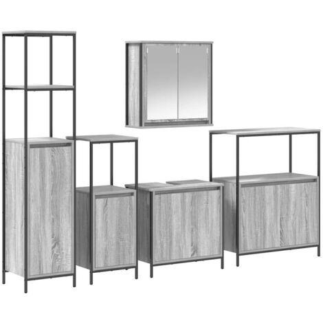 Juego de muebles de baño con estante 5 pcs Sonoma Gris y Negro vidaXL (1/5)