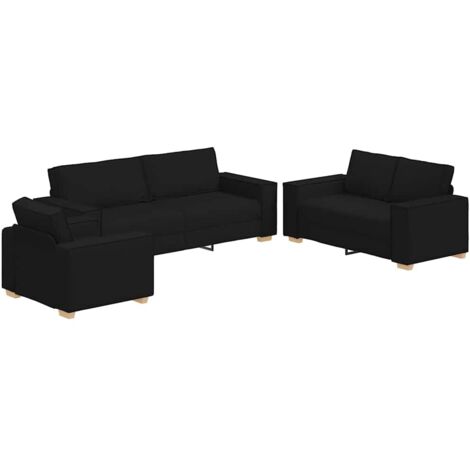 Sofá 3 pcs Negro 220 x 80 x 84 cm Tejido mezcla de lino vidaXL