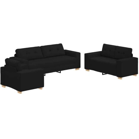 Sofá 3 pcs Negro Tejido mezcla de lino vidaXL (1/5)