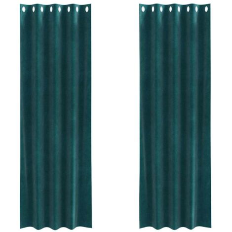 Cortinas 2 pcs Verde oscuro 140 x 245 cm Terciopelo vidaXL (1/5)