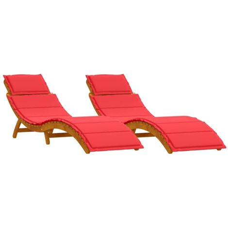 Tumbona 2 pcs Rojo 184 x 55 x 64cm Madera maciza de Acacia vidaXL