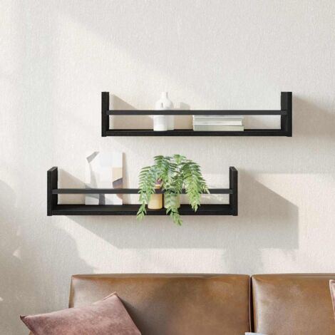 Estante de pared con estante 2 pcs Roble negro 60 x 16 x 14 cm vidaXL
