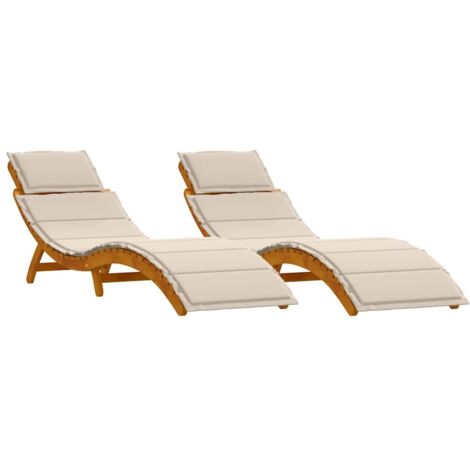 Tumbona con cojín 2 pcs Crema Madera de Acacia Sólida vidaXL