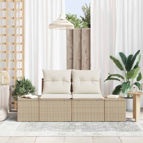Sofá de jardín con cojín Beige 184 x 62 x 69 cm ratán sintético vidaXL