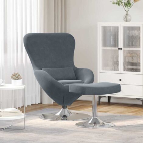 Silla Huevo con Puff Gris oscuro 63 x 73 x 90 cm Terciopelo vidaXL