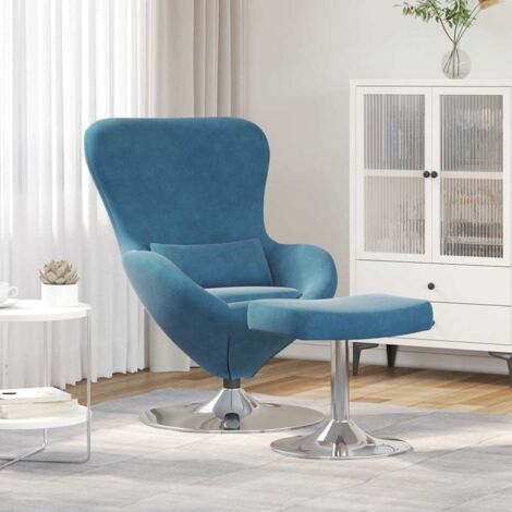 Silla Huevo con Puff Azul 63 x 73 x 90 cm Terciopelo vidaXL