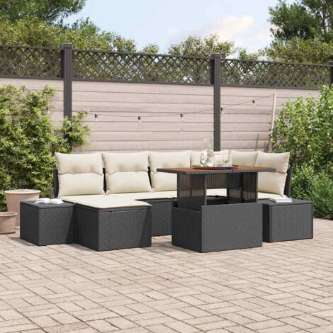 Conjunto de sofá de jardín 7 pcs Negro Poliratán vidaXL (1/5)