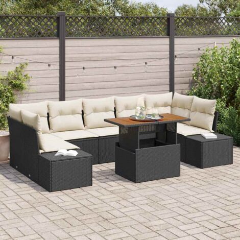 Conjunto de sofá de jardín 8 pcs Negro Poliratán vidaXL (1/5)