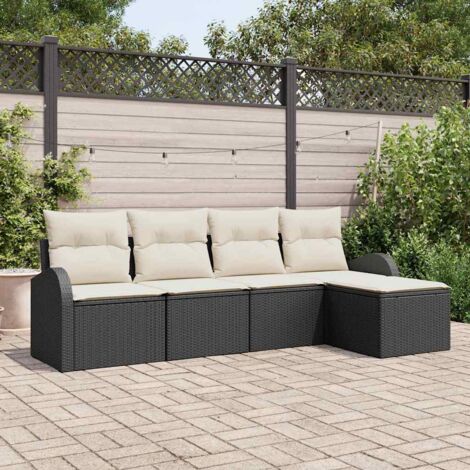 Conjunto de sofá de jardín con cojín 5 pcs Negro Poliratán vidaXL (1/5)