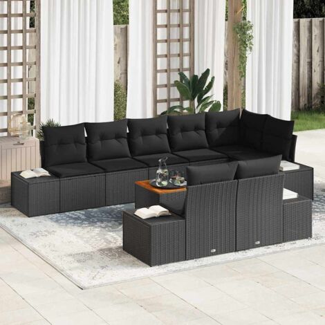 Conjunto de sofás de jardín 9 pcs Negro ratán sintético vidaXL (1/5)