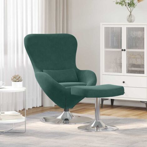 Silla Huevo con Puff Verde oscuro 63 x 73 x 90 cm Terciopelo vidaXL