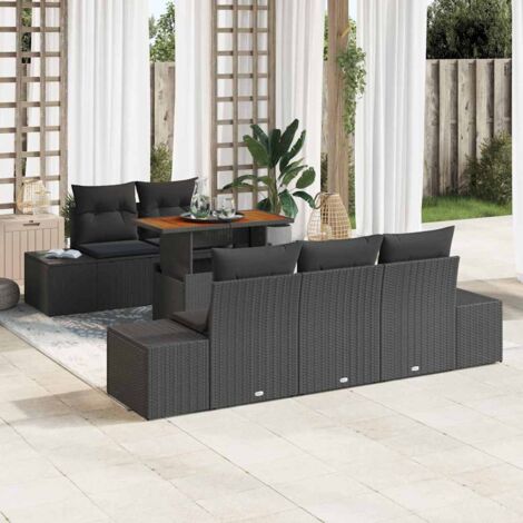 Conjunto de sofá de jardín 6 pcs Negro Poliratán vidaXL (1/5)