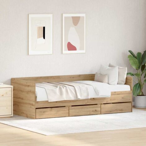 Cama de día Roble artesanal 90 x 190 cm Madera contrachapada vidaXL
