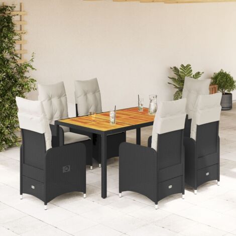 Set de mesa y sillas de jardín 7 pzas y cojines ratán PE negro vidaXL (1/5)