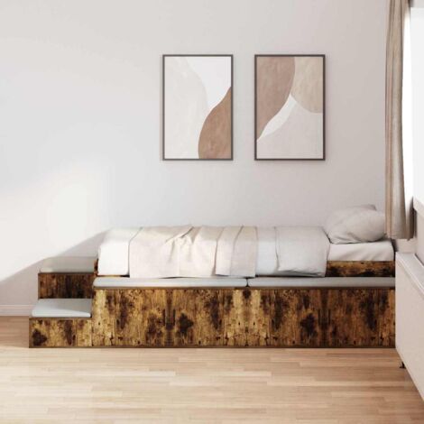 Cama con almacenamiento con almacenamiento Roble ahumado 90 cm vidaXL