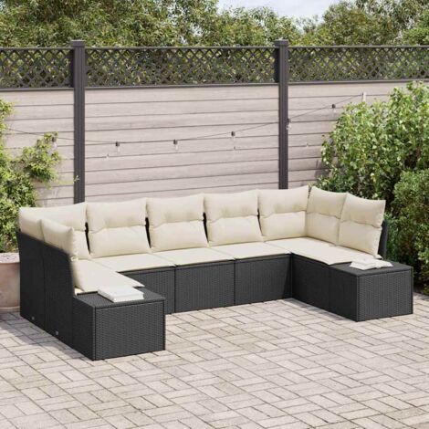 Conjunto de sofás de jardín 7 pcs Negro y crema Poliratán vidaXL (1/5)