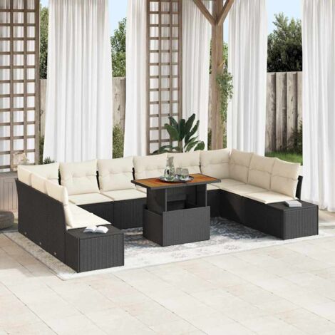 Conjunto de sofá de jardín 11 pcs Negro Poliratán vidaXL (1/5)