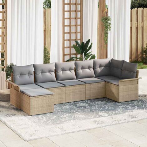 Conjunto de sofá de jardín 7 pcs Beige ratán sintético vidaXL (1/5)