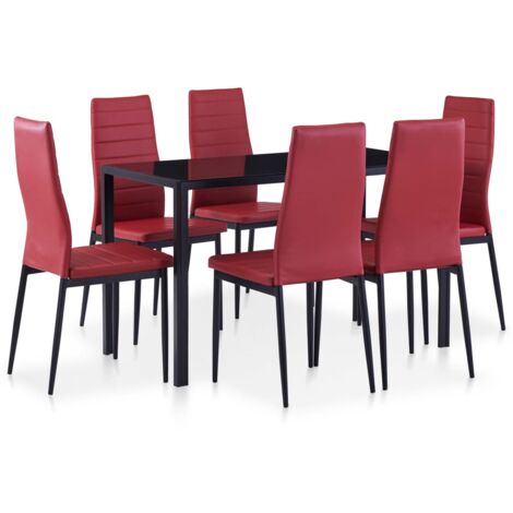 Conjunto de mesa y sillas de comedor 7 piezas color vino tinto vidaXL
