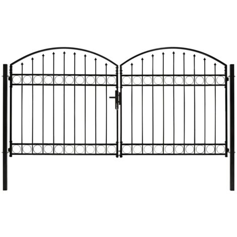 Cancela de valla doble puerta con arco 300x150 cm acero negro vidaXL