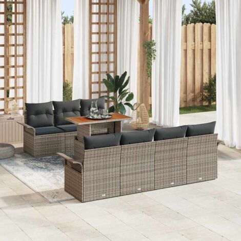 Conjunto de sofá de jardín 8 pcs Gris Poliratán vidaXL (1/5)