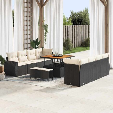Conjunto de sofá de jardín 11 pcs Negro Poliratán vidaXL (1/5)