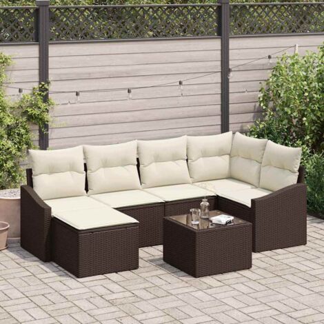 Conjunto de sofá de jardín 7 pcs Marrón Poliratán vidaXL (1/5)