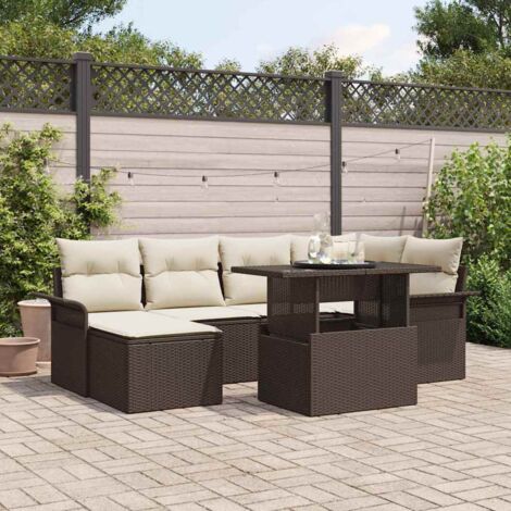 Conjunto de sofá de jardín con cojín 7 pcs Marrón Poliratán vidaXL (1/5)