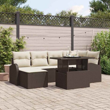 Conjunto de sofá de jardín 7 pcs Marrón Poliratán vidaXL (1/5)
