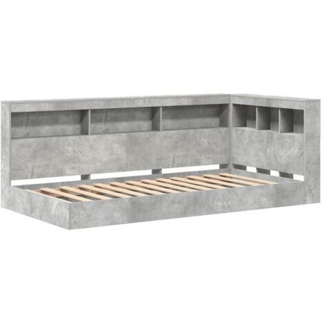 Cama con Estantería con cabecera Gris Concreto 75 x 190 cm vidaXL
