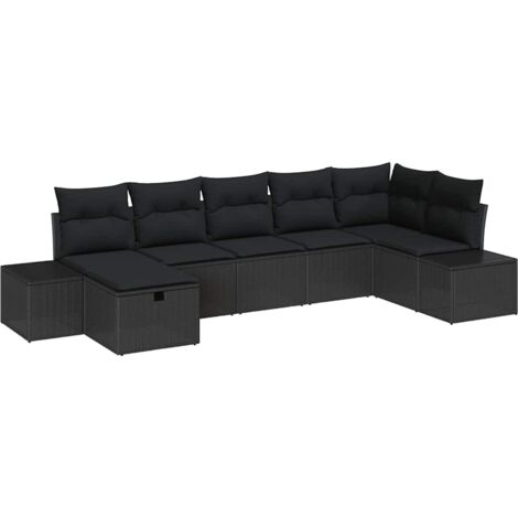 Conjunto de sofá de jardín 7 pcs Negro ratán sintético vidaXL (1/5)
