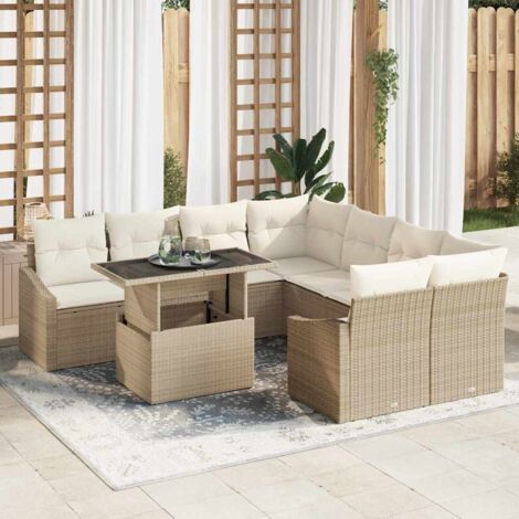 Conjunto de sofá de jardín 9 pcs Beige Poliratán vidaXL (1/5)