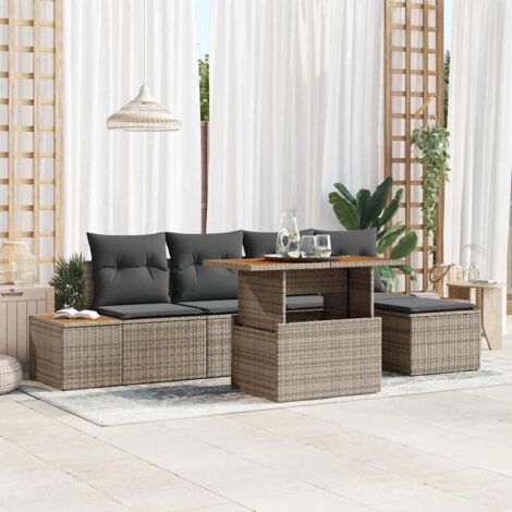 Conjunto de sofá de jardín 6 pcs Gris Poliratán vidaXL (1/5)