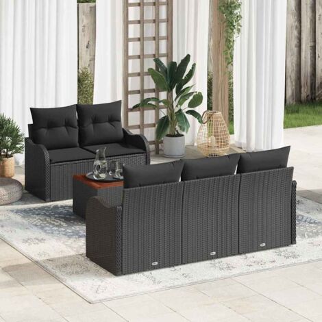 Conjunto de sofás de jardín 6 pcs Negro ratán sintético vidaXL (1/5)