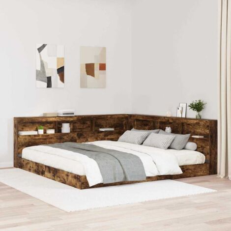 Cama con Estantería con cabecera Roble ahumado 180 x 200 cm vidaXL