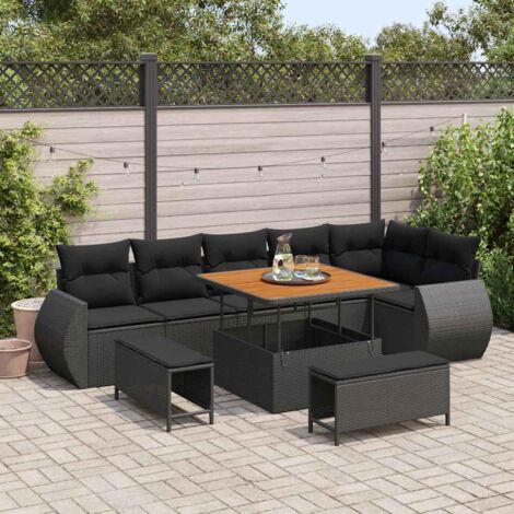 Conjunto de sofás de jardín 9 pcs Negro ratán sintético vidaXL (1/5)