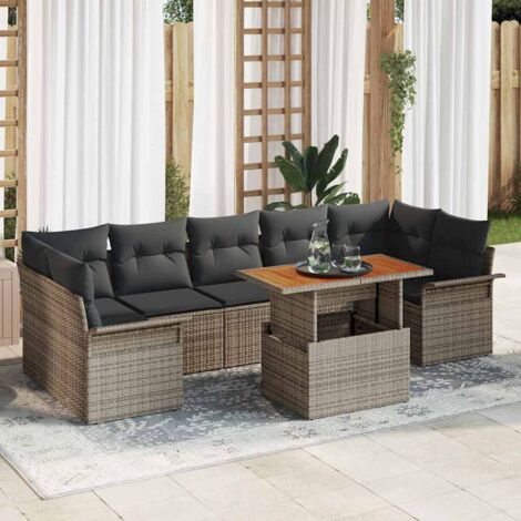 Conjunto de sofá de jardín 8 pcs Gris Poliratán vidaXL (1/5)