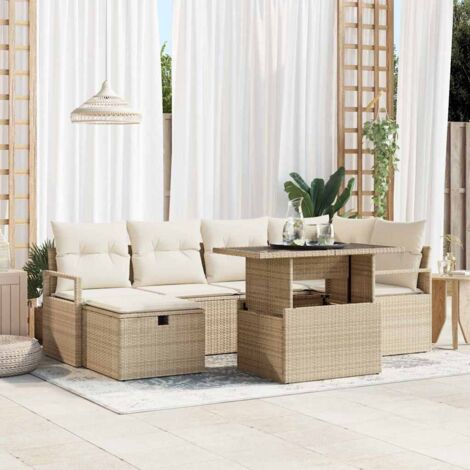 Conjunto de sofá de jardín con cojín 7 pcs Beige Poliratán vidaXL (1/5)