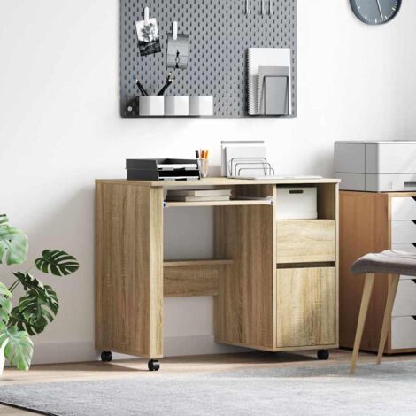 Escritorio con Ruedas con cajón Roble Sonoma 91 x 50 x 77 cm vidaXL