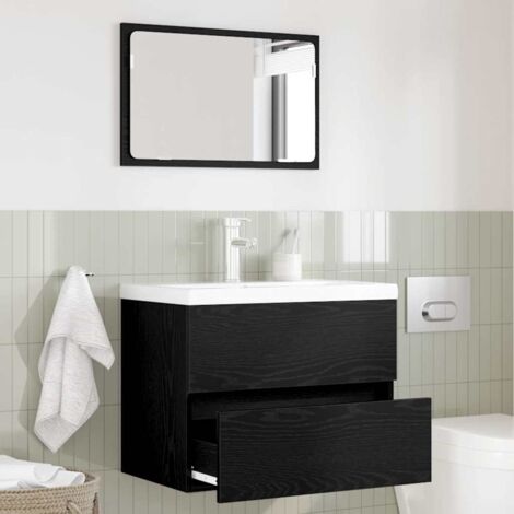 Juego de muebles de baño con cajón con espejo 2 pcs Roble Negro vidaXL