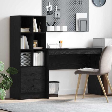 Escritorio con cajón con estante 2 pcs Roble Negro vidaXL