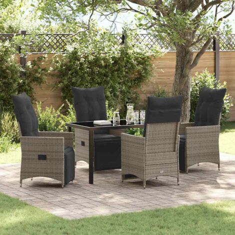 Conjunto de Comedor de Jardín con cojín 5 pcs Gris Poliratán vidaXL (1/5)
