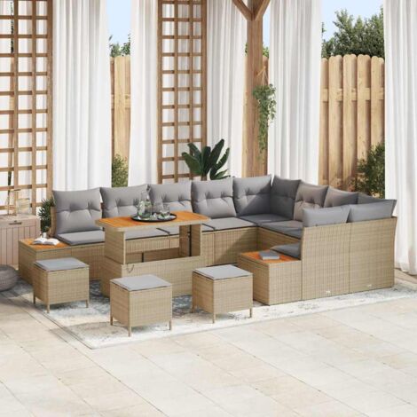Conjunto de sofás de jardín 13 pcs Beige ratán sintético vidaXL