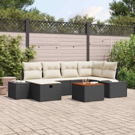 Conjunto de sofás de jardín con cojín 7 pcs Negro Poliratán vidaXL (1/5)