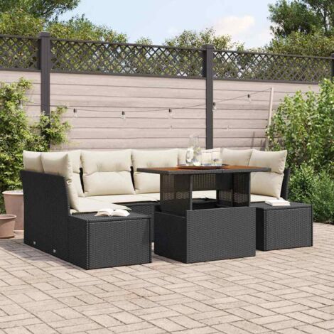 Conjunto de sofá de jardín 7 pcs Negro Poliratán vidaXL (1/5)