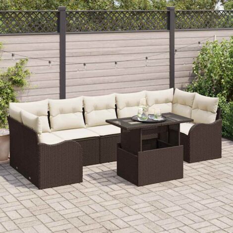 Conjunto de sofá de jardín con cojín 8 pcs Marrón Poliratán vidaXL (1/5)