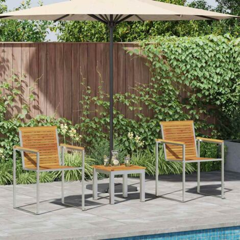 Tumbona 3 pcs Marrón Madera de Acacia Sólida y Acero Inoxidable vidaXL (1/5)