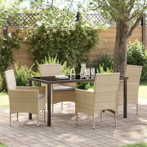 Conjunto de Comedor de Jardín con cojín 5 pcs Beige Poliratán vidaXL (1/5)
