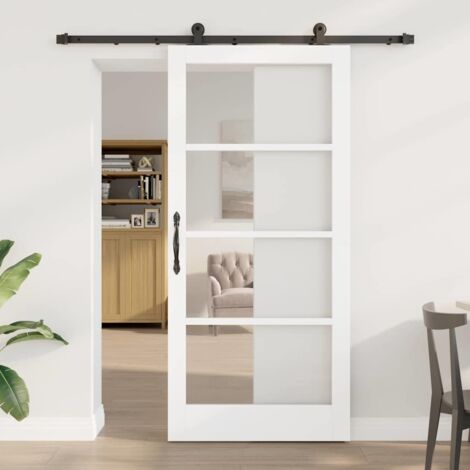 Puerta Deslizante ORKDAL Blanco 93 x 202 cm Madera y metal vidaXL